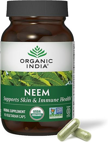 Cápsulas de Folha de Neem, Suplemento Herbal – Suporte para Pele, Imunidade - ORGANIC INDIA
