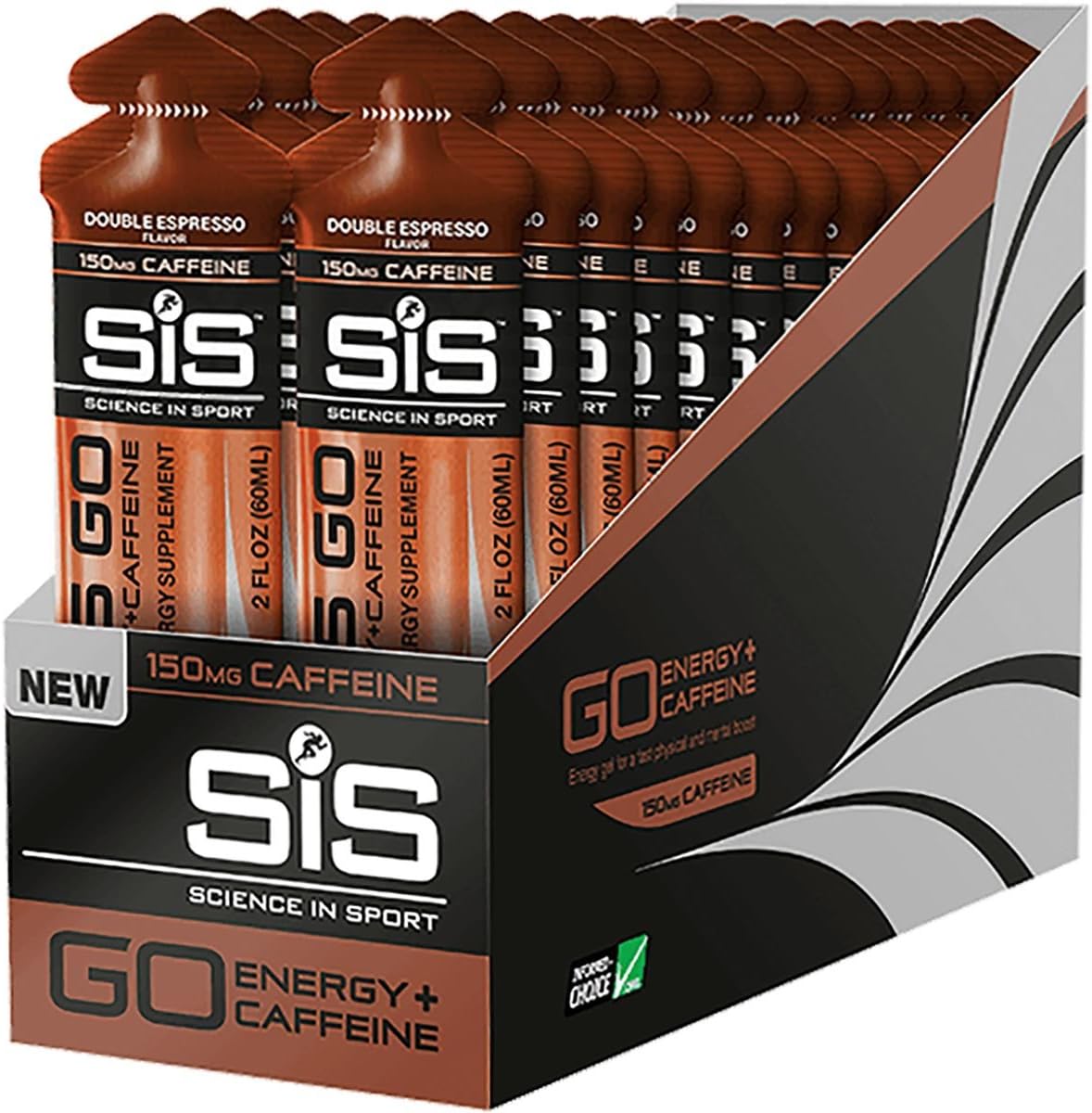 Energy Gel Pack, 30 Sachês de Gel Energético com Cafeína, 22g Carboidratos de Ação Rápida, Géis Esportivos de Resistência, Double Espresso, 60ml (30 Sachês) - Science in Sport