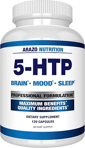 5-HTP 200 MG Plus Calcium – Suporte para Humor e Sono – Promove Calma e Relaxamento – Alta Pureza 99% – 120 Cápsulas - Arazo Nutrition