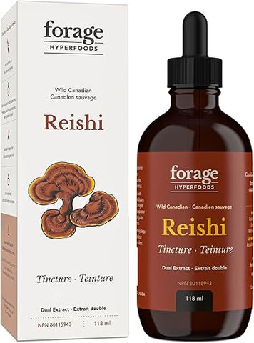Extrato Líquido de Superalimento de Cogumelo Reishi Selvagem Canadense Original, Vegano, Não-OGM, Melhora o Sistema Imunológico e a Resposta ao Estresse, Calmante Natural, 100ml - Forage Hyperfoods