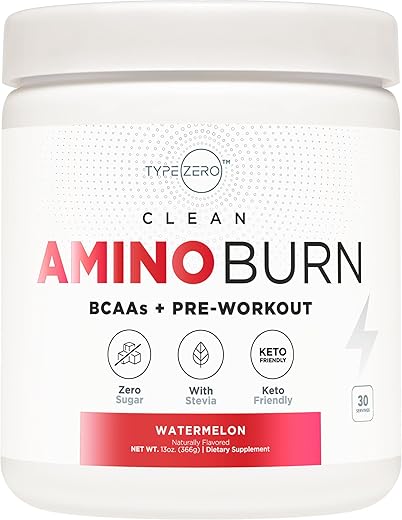 AminoBurn Type Zero – Bebida Pré-Treino Energética Vegana de Aminoácidos para Mulheres/Homens (Melancia) Pó para Bebida Energética sem Açúcar