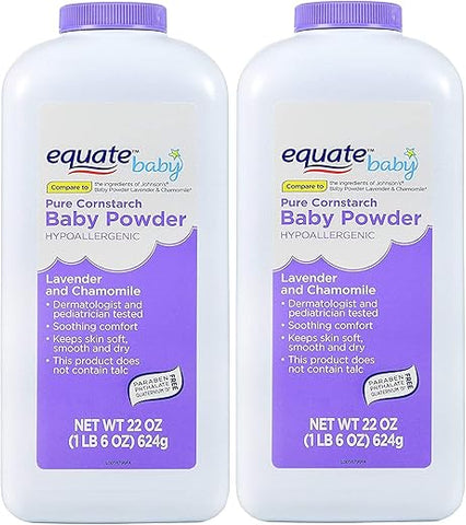 Equate - Pó de Milho Puro para Bebês com Lavanda e Camomila (2 Pacotes) – 100g cada