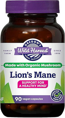 Oregon's Wild Harvest - Oregon’s Wild Harvest Lion’s Mane Orgânico, Cápsulas Veganas, 90 Unidades – Suplemento Herbal Orgânico