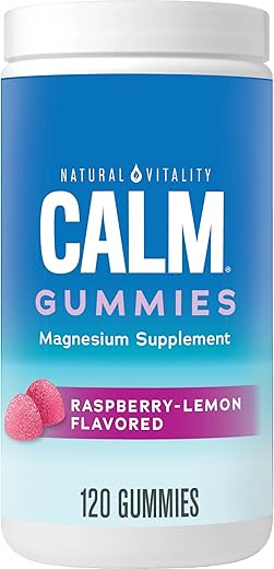 CALM – Suplemento de Citrato de Magnésio, Gomas para Alívio do Estresse, Suporte para uma Resposta Saudável ao Estresse, Sem Glúten, Vegano, Sabor Framboesa Limão, 120 Gomas - Natural Vitality