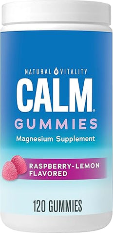 CALM – Suplemento de Citrato de Magnésio, Gomas para Alívio do Estresse, Suporte para uma Resposta Saudável ao Estresse, Sem Glúten, Vegano, Sabor Framboesa Limão, 120 Gomas - Natural Vitality