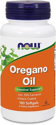 NOW Foods - Óleo de Orégano Now Foods (Mínimo 55% Carvacrol) – 181mg, 180 Softgels – Suplemento de Suporte Digestivo de Alta Potência, Promove a Saúde Intestinal, Antibiótico Natural – Kosher – 180 Porções