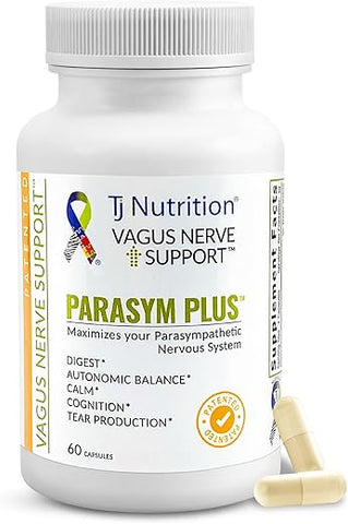 TJ Nutrition - Parasym Plus – Suporte ao Nervo Vago, Suplemento Nutricional Digestivo Patenteado, Estimulante de Energia para Homens e Mulheres, Suplemento para Memória Cerebral, Suporte Suave ao Sistema Imunológico, 60 cápsulas