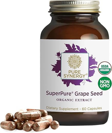 PURE SYNERGY - Pure Synergy SuperPure Extrato de Semente de Uva | Cápsulas Orgânicas de Extrato de Semente de Uva | Suplemento de Polifenóis de Semente de Uva com Uva Inteira | para Saúde do Coração, Pele e Envelhecimento Saudável