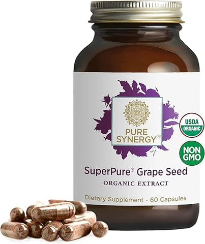 PURE SYNERGY - Pure Synergy SuperPure Extrato de Semente de Uva | Cápsulas Orgânicas de Extrato de Semente de Uva | Suplemento de Polifenóis de Semente de Uva com Uva Inteira | para Saúde do Coração, Pele e Envelhecimento Saudável