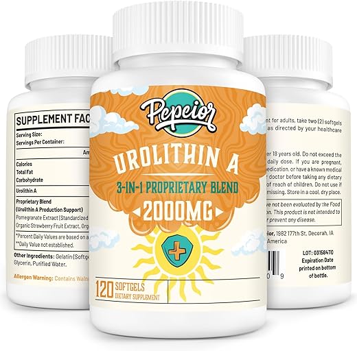 Pepeior - Urolithin A 120 Softgels 1 Frasco— 2000MG | Suplemento de Urolitina A | Marca em Destaque