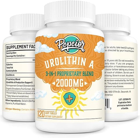 Pepeior - Urolithin A 120 Softgels 1 Frasco— 2000MG | Suplemento de Urolitina A | Marca em Destaque