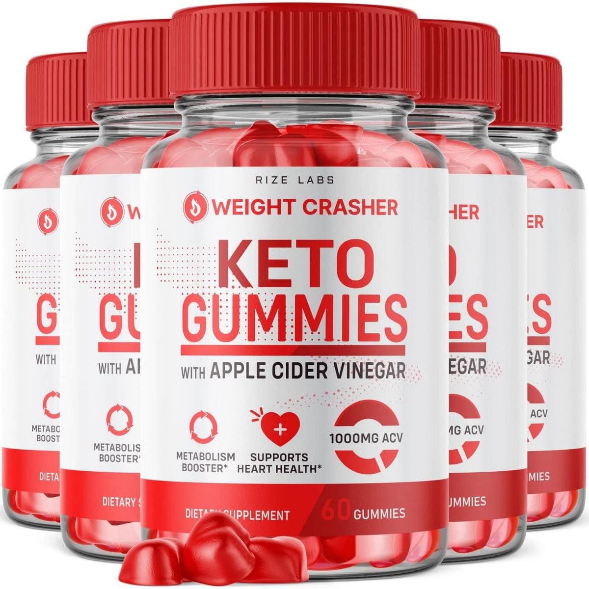 rize labs - (5 Pacotes) Gomas Weight Crasher Keto – Suporte para Perda de Peso e Saúde do Coração com Apple Cider Vinegar Keto ACV 1000 MG – Energia Gomitas