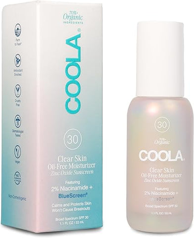 COOLA Clear Skin Oil-Free Moisturizer SPF 30 com Niacinamida – Protetor Solar Testado por Dermatologistas