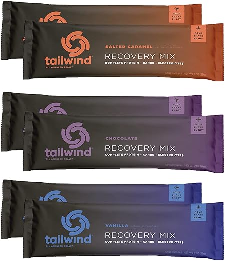 Mix de Recuperação Grab-and-Go, 6 Pacotes de Bastões de Recuperação Esportiva, 2 Sabores Chocolate, 2 Sabores Baunilha e 2 Sabores Caramelo Salgado - Tailwind Nutrition