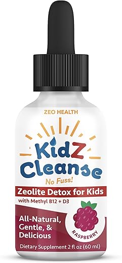 Zeo Health - Kidz Cleanse | Zeolite Detox para Crianças | Suporte para Desenvolvimento, Comportamento, Energia e Saúde Intestinal | Gotas Líquidas Pura de Zeolite com Metil B12 D3 (Framboesa)
