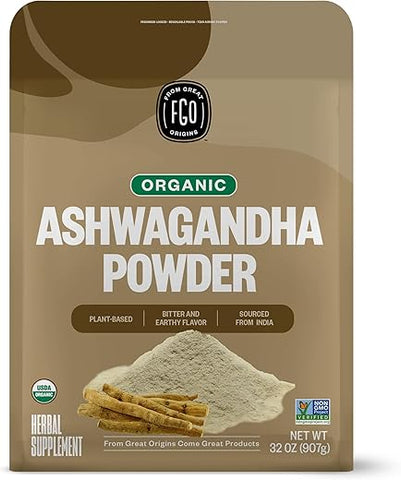 Pó de Raiz de Ashwagandha Orgânica, 32oz (1 Pacote) – Índia, Marca FGO - FGO