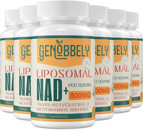 GENOBBELY - Suplemento Liposomal NAD 800 mg com Nicotinamida Ribosídeo 200 mg, Trans-Resveratrol 100 mg – Reparo de DNA, Envelhecimento Saudável, Função Cerebral – Fornecimento de 360 Dias