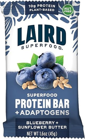 Barras de Proteína Funcional, Barra de Proteína Melhorada com Ingredientes Reais, Cogumelos Funcionais 10g de Proteína Vegetal, 6g de Fibra, Manteiga de Girassol e Mirtilo, 10g - Laird Superfood