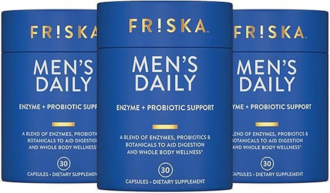 FR!SKA - FRISKA Suplemento Enzimático e Probiótico Diário para Homens, Suporte Natural para Saúde Digestiva Masculina, Alívio de Inchaço, Gases e Indigestão, Promove Saúde Intestinal, Lactase e