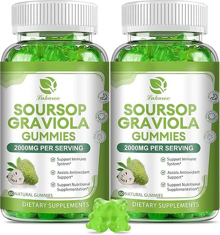 Lukaree - Soursop Graviola Gummies (2 Pacotes) – 2000mg Extrato de Folhas de Graviola com Vitamina C e Zinco – Fortalecimento Extra