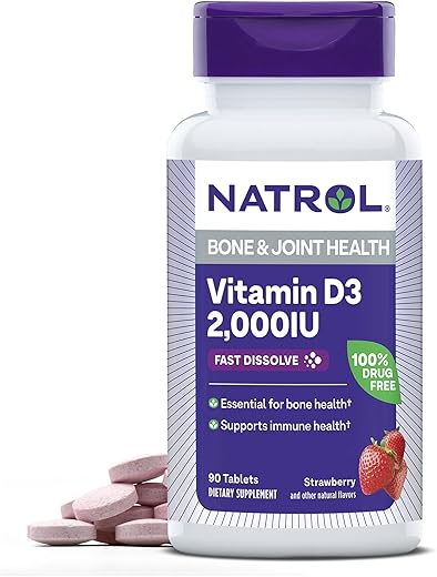 Suplemento de Vitamina D3 2.000 UI de Dissolução Rápida para Saúde Óssea e Articular – Suporte Ósseo – 90 Comprimidos – Fornecimento de 90 Dias - Natrol