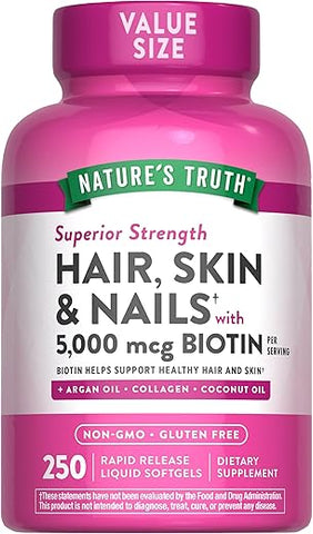 Nature's Truth - Nature’s Truth Hair, Skin – Fórmula Natural para Cabelo e Pele – 100% Eficaz – 60 Cápsulas