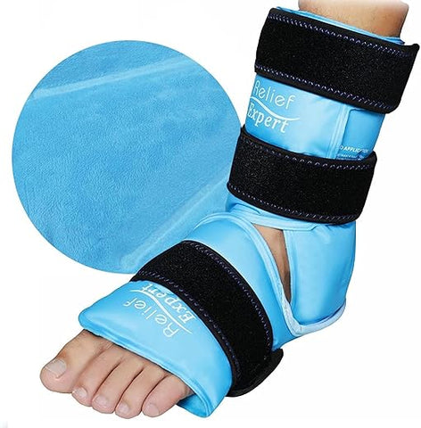 Relief Expert - Alívio Expert – Envoltório de Gelo para Tornozelo e Pé, Gel Reutilizável com Terapia de Compressão Fria, para Lesões, Tendinite de Aquiles e Fascite Plantar – Azul