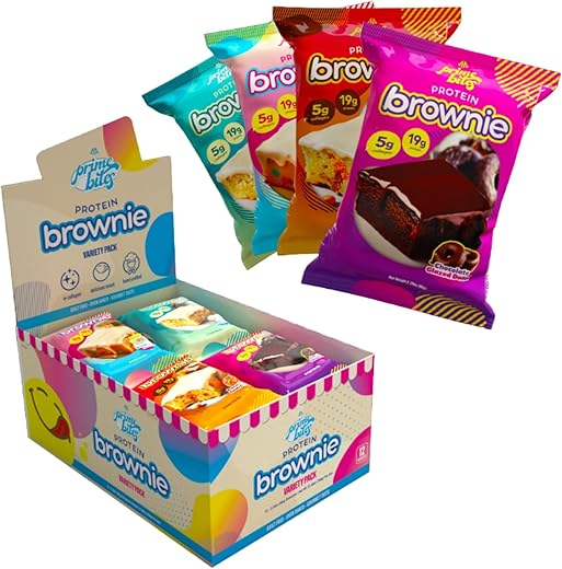 Brownie de Proteína Prime Bites da Alpha Prime Supplements | Alto teor de proteína, enriquecido com colágeno, lanche delicioso com baixo teor de açúcar | 12 barras por caixa (Pacote Variado)