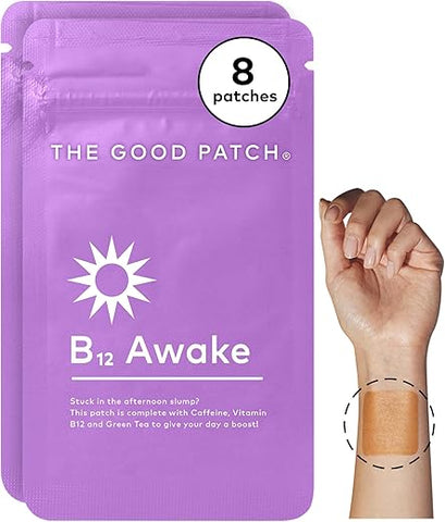 B12 Awake Patch – Adesivo Natural com Cafeína, B12 e Extrato de Chá Verde, Bem-Estar Vestível Impulsionado por Plantas (8 Adesivos no Total) - The Good Patch