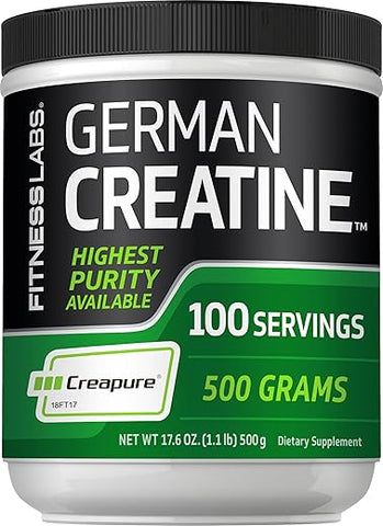 German Creatine Monohydrate Powder | 500g | Suplemento Fitness Creapure | 100 Porções - Fitness Labs