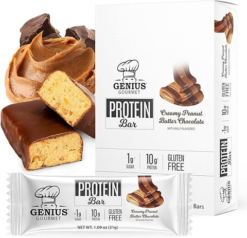 Barra de Proteína, Chocolate com Manteiga de Amendoim, Snack Keto, Baixo Carboidrato, Baixo Açúcar | Genius Gourmet - Genius Gourmet