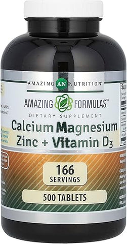 Amazing Nutrition - Amazing Formulas – Suplemento de Cálcio Magnésio Zinco Vitamina D3 | 500 Comprimidos | Não-OGM | Sem Glúten | Fabricado nos EUA