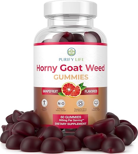 Purify Life - Potente Horny Goat Weed para Homens e Mulheres (Máxima Potência Mastigáveis 800mg), Gomas de Extrato de Horny Goat Weed para Gerenciamento de Energia, Desempenho e Resistência – Vegano, Sem Glúten, Natural