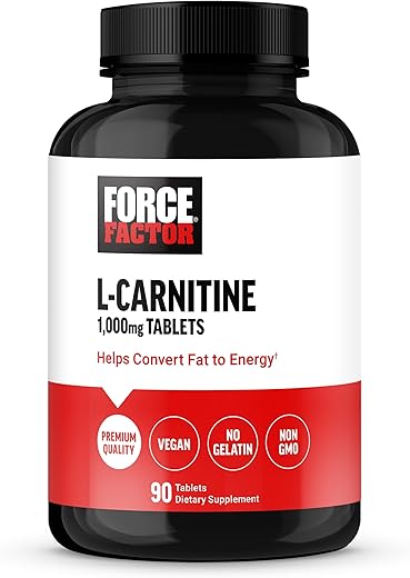 Force Factor - Suplemento FORCE FACTOR L-Carnitina, L-Carnitina Tartarato 1000mg em Comprimidos para Converter Gordura em Energia, Apoiar a Recuperação Muscular e Aumentar o Desempenho nos Exercícios, Vegano, Não-OGM, 90 comprimidos