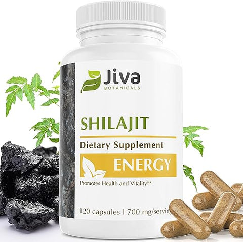 Shilajit Premium 700 mg – Cápsulas de Shilajit com Minerais, Ácido Fúlvico/Húmico, Pó de Shilajit para Suporte Imunológico - Jiva Botanicals