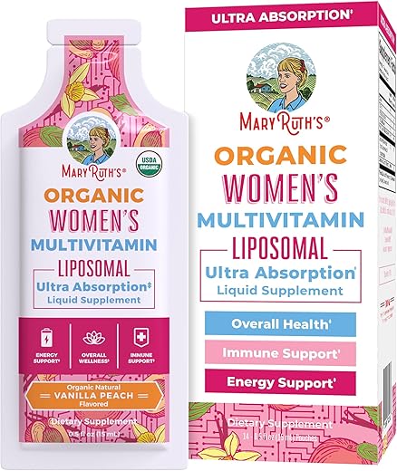 Multivitamínico Orgânico USDA para Mulheres, Sem Açúcar, Vitaminas Líquidas para Mulheres, Suplemento de Suporte Imunológico, Ashwagandha, Metilfolato, Vegano, 60ml - MaryRuth Organics