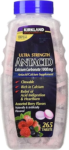 Ultra Strength Antacid – Carbonato de Cálcio 1000 MG Sabores de Frutas Variadas (265 Comprimidos) - Kirkland Signature