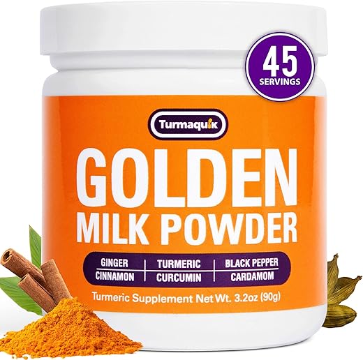 Golden Milk Latte Orgânico – Mistura de Superfoods de Cúrcuma, Gengibre, Pimenta Preta, Curcumina, Canela, Cardamomo – Não-OGM, Vegano, Keto, Ayurvédico (90g) - Turmaquik