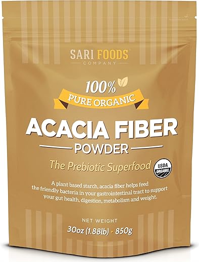 Sari Foods Co - Pó de Fibra de Acácia Orgânica (850g): Superfood Prebiótico Natural à Base de Plantas para Saúde Intestinal