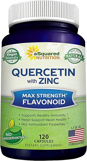 Quercetina 1000mg com Suplemento de Zinco – 120 Cápsulas – Quercetina Dihidratada com Sabugueiro Negro - aSquared Nutrition