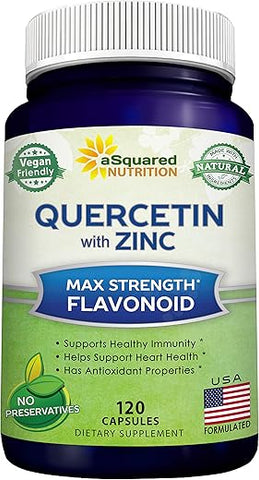 Quercetina 1000mg com Suplemento de Zinco – 120 Cápsulas – Quercetina Dihidratada com Sabugueiro Negro - aSquared Nutrition