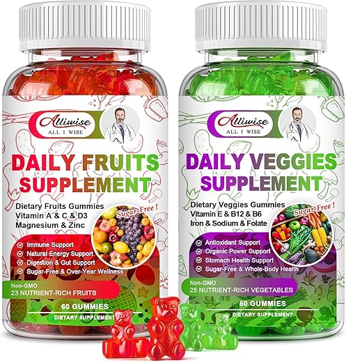 Alliwise - Gomas de Frutas e Legumes Sem Açúcar, Suplemento de Multi-Vitaminas