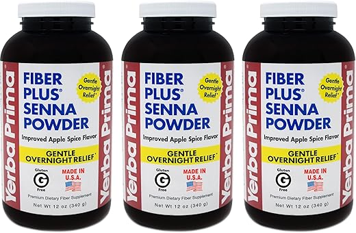 Fiber Plus Senna em Pó, 12 Ounce (Pack de 3) – Restabelece a Regularidade, Sabor Melhorado de Maçã e Especiarias, Adoçado com Stevia, Oferece Suavidade Durante a Noite – Yerba Prima Fiber Plus Senna em Pó - Yerba Prima