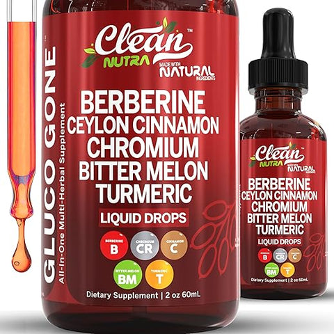 Clean Nutraceuticals - Suplemento Líquido de Canela Ceylon Orgânica com Berberina, Extrato de Melão Amargo, Glucomanano, Gymnema, Cromo, Cúrcuma, Ginseng Panax Orgânico, Vinagre de Maçã