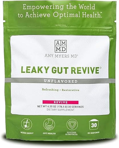 Leaky Gut Revive em Pó para Reparo do Intestino Permeável – L Glutamina, Ulmus Rubra – Auxilia a Constipação, Diarreia, Inchaço, Azia, SIBO – Alcaçuz - Amy Myers MD
