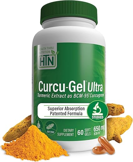 Health Thru Nutrition - Curcu-Gel 650mg BCM-95® Curcugreen | Cúrcuma Curcumina | Alta Absorção | Resposta Saudável à Inflamação | Estudo Clínico | Testado por Terceiros | Não-OGM