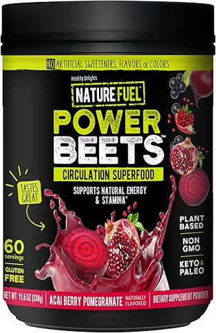 Healthy Delights - Nature Fuel Power Beets em Pó, Delicioso Açaí e Romã, Suplemento Superfood Concentrado, Suporte à Circulação, Energia Natural