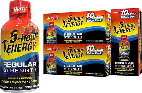 Shots Sabor de Frutas Vermelhas – 30 Unidades | Energético de 5 Horas | Marca Líder - 5-hour ENERGY