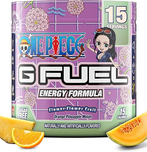 ONE Piece Pó Energético Flor-Flor Fruta, Sem Açúcar, Cafeína Limpa, Suplemento de Foco com Cafeína, Mistura para Água, Aminoácidos de Foco, Mistura de Vitaminas Antioxidantes, Laranja Abacaxi Melão, 3.7g - G Fuel