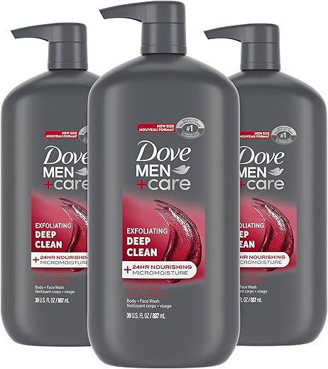 DOVE MEN + CARE - DOVE MEN CARE Sabonete Líquido Esfoliante para Corpo e Rosto, Limpeza Profunda, 3 Unidades, com Tecnologia Micromoisture Nutritiva 24 Horas, 30 ml